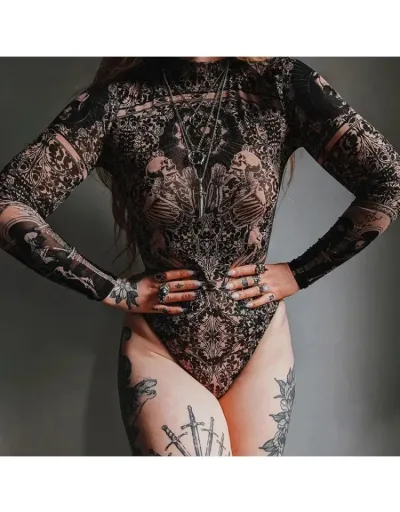 Replica Gauze Printed High Rise Fitted Bodysuits #803175 $20.09 USD for Wholesale