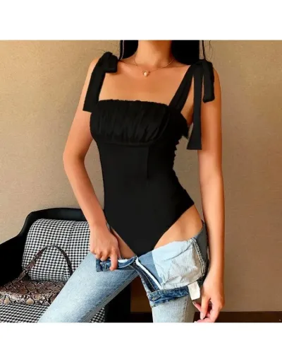 Replica Solid Color Square Neck Fitted Bodysuits #803177 $16.68 USD for Wholesale