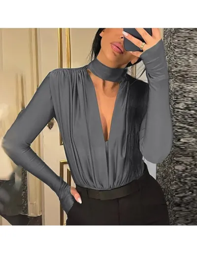  Pure Color Sexy Hollow Out Women's Bodysuits Long Sleeve Turtle Neck #803193 $30.52 USD, Wholesale Fashion Bodysuits