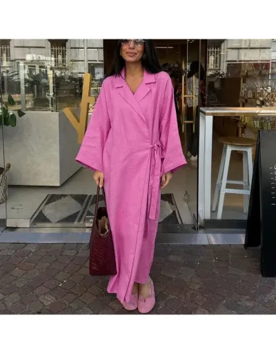 Plain Color Loose Tie-wrap Shirt Maxi Dress #803204 $54.51 USD, Wholesale Fashion 