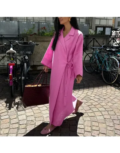 Replica Plain Color Loose Tie-wrap Shirt Maxi Dress #803204 $54.51 USD for Wholesale