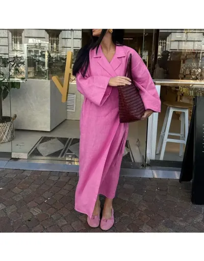 Replica Plain Color Loose Tie-wrap Shirt Maxi Dress #803204 $54.51 USD for Wholesale