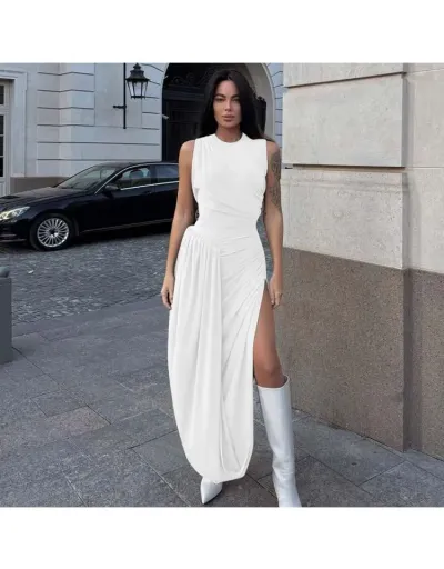 Ruched Split Hem Sleeveless Maxi Dress #803205 $40.00 USD, Wholesale Fashion 