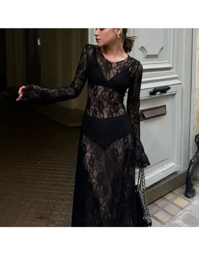 Replica Floral Lace See Through A-line Maxi Dress #803210 $35.28 USD for Wholesale