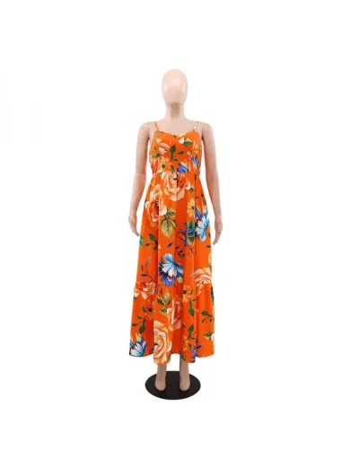 Replica Floral Printed Smocking Slip Maxi Dress #803211 $49.48 USD for Wholesale