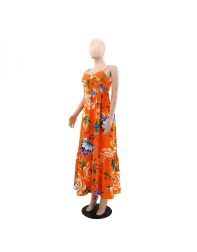 Replica Floral Printed Smocking Slip Maxi Dress #803211 $49.48 USD for Wholesale