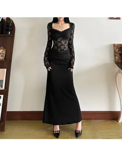 Ruched Floral Sheer Lacework Maxi Dress #803212 $37.15 USD, Wholesale Fashion 