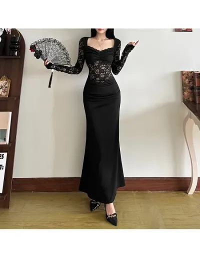 Replica Ruched Floral Sheer Lacework Maxi Dress #803212 $37.15 USD for Wholesale