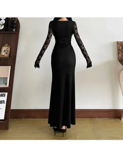 Replica Ruched Floral Sheer Lacework Maxi Dress #803212 $37.15 USD for Wholesale