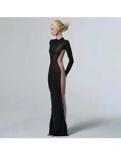 See Through Fitted Long Sleeve Maxi Dress #803213 $32.10 USD, Wholesale Fashion 