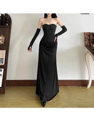 Replica Ruched Oversleeves Strapless Maxi Dress #803215 $40.87 USD for Wholesale