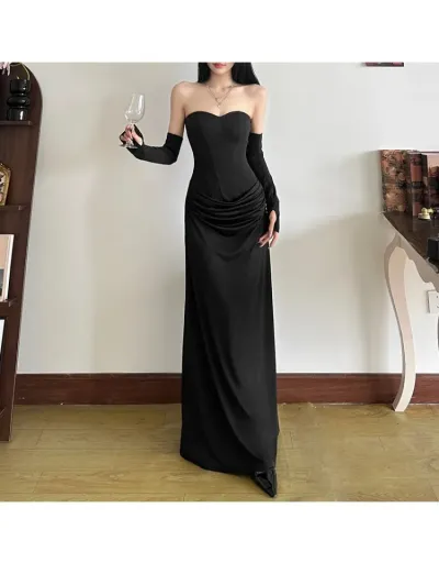 Replica Ruched Oversleeves Strapless Maxi Dress #803215 $40.87 USD for Wholesale