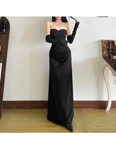 Replica Ruched Oversleeves Strapless Maxi Dress #803215 $40.87 USD for Wholesale