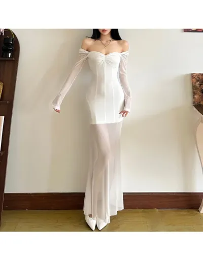 Replica Plain See Through Bodycon Maxi Dress #803218 $36.03 USD for Wholesale