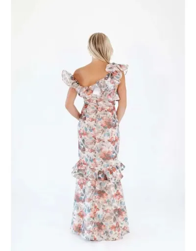 Replica Flower Printed One Shoulder Ruffle Maxi Dress #803220 $67.78 USD for Wholesale