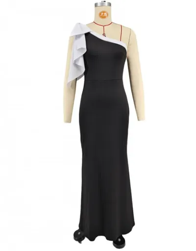 Replica Colorblock Ribbons One-shoulder Maxi Dress #803222 $37.58 USD for Wholesale