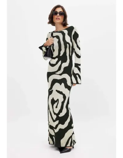 Knitted Colorblock Trumpet Sleeve Maxi Dress #803226 $71.79 USD, Wholesale Fashion 