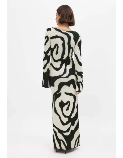 Replica Knitted Colorblock Trumpet Sleeve Maxi Dress #803226 $71.79 USD for Wholesale