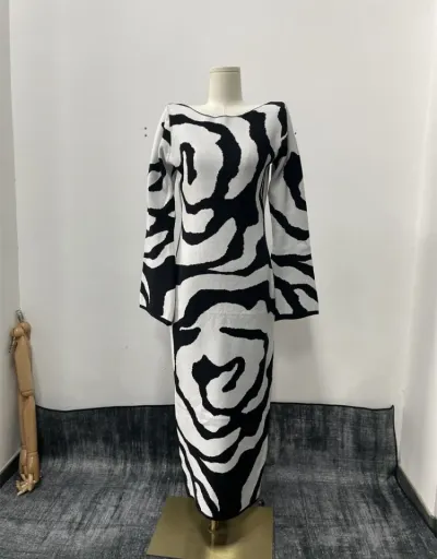 Replica Knitted Colorblock Trumpet Sleeve Maxi Dress #803226 $71.79 USD for Wholesale