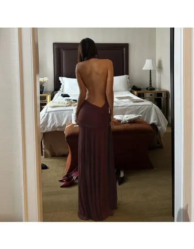 Replica Deep V Neck Halter Backless Ribbons Maxi Dress #803229 $62.08 USD for Wholesale