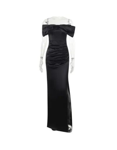 Replica Elegant Bow Off Shoulder Split Maxi Dress #803232 $41.25 USD for Wholesale