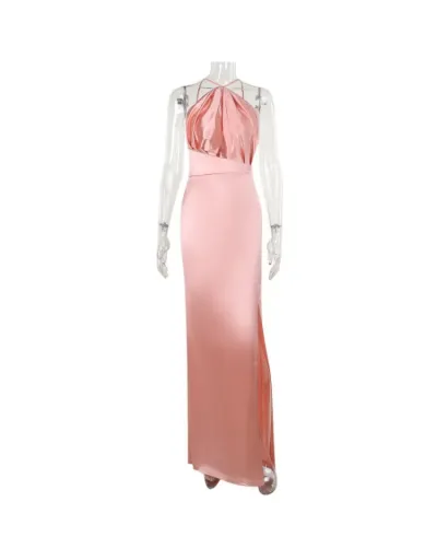 Replica Elegant Satin Off Shoulder Split Ruched Maxi Dress #803244 $43.57 USD for Wholesale