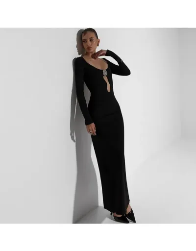 Replica Metal Decor V Neck Split Hem Maxi Dress #803251 $31.33 USD for Wholesale