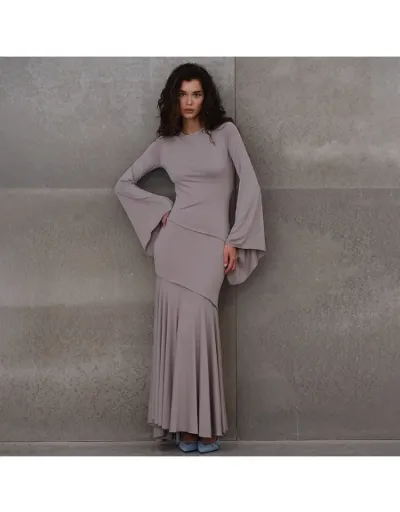 Ruched Trumpet Sleeve Mermaid Maxi Dress #803253 $43.48 USD, Wholesale Fashion 