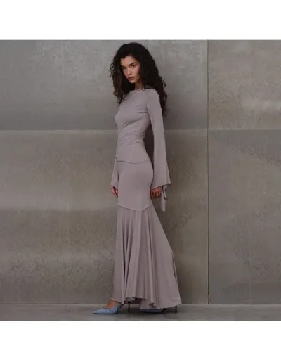 Replica Ruched Trumpet Sleeve Mermaid Maxi Dress #803253 $43.48 USD for Wholesale