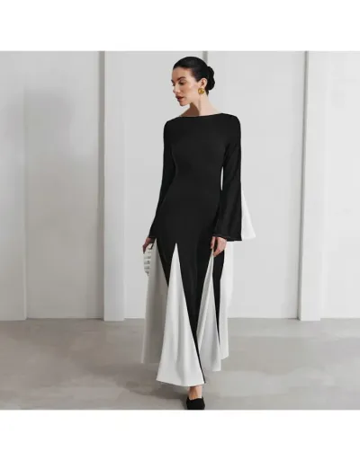 Replica Colorblock A-line Long Sleeve Maxi Dress #803258 $64.48 USD for Wholesale