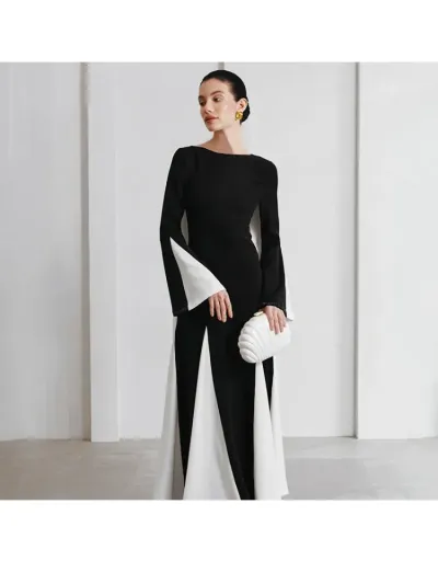 Replica Colorblock A-line Long Sleeve Maxi Dress #803258 $64.48 USD for Wholesale