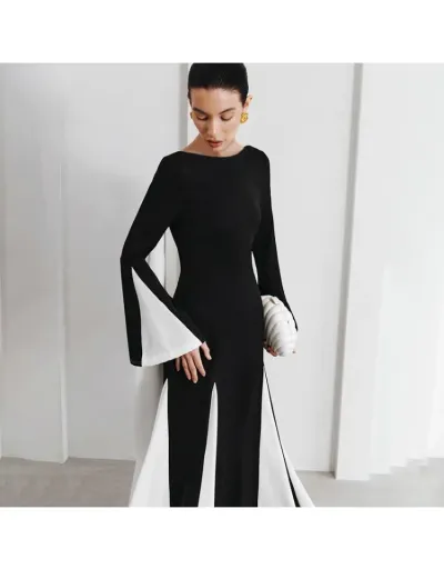 Replica Colorblock A-line Long Sleeve Maxi Dress #803258 $64.48 USD for Wholesale