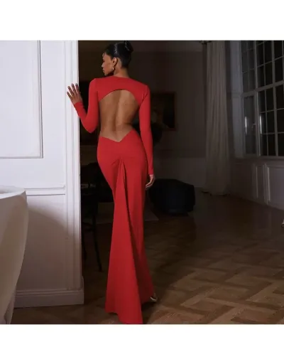 Plain Color Ruched Backless Maxi Dress #803260 $39.23 USD, Wholesale Fashion 