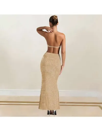 Replica Deep V Neck Split Hem Backless Maxi Dress #803268 $93.74 USD for Wholesale