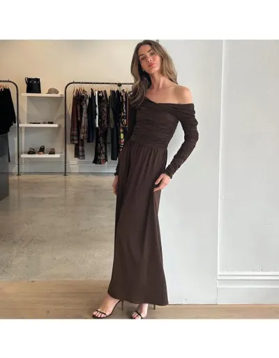 Replica Solid Ruched Wrap Off Shoulder Maxi Dress #803270 $40.74 USD for Wholesale