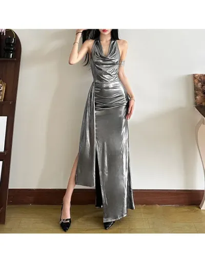 Metallic Wing Neck Sleeveless Maxi Dress #803271 $31.18 USD, Wholesale Fashion 