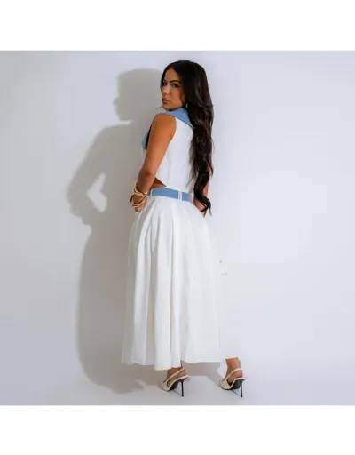 Replica Colorblock Split Hem With Belt Maxi Dress #803284 $80.24 USD for Wholesale