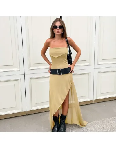 Shiny Fitted Split Hem Strapless Maxi Dress #803289 $39.20 USD, Wholesale Fashion 