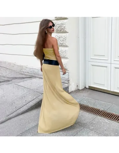 Replica Shiny Fitted Split Hem Strapless Maxi Dress #803289 $39.20 USD for Wholesale