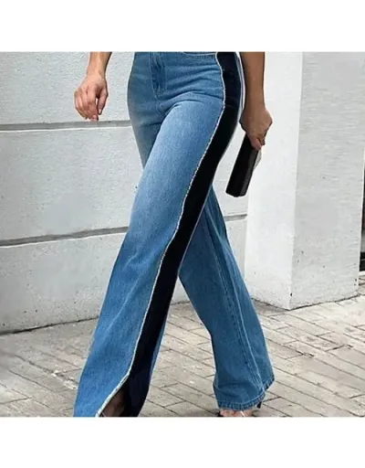 Patchwork Split Hem Wide Leg Jeans #803295 $50.41 USD, Wholesale Fashion Jeans