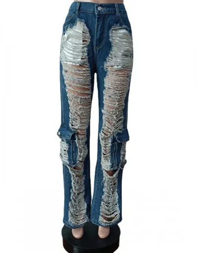 Replica Distressed Denim Low Rise Cargo Jeans #803298 $55.11 USD for Wholesale