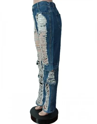 Replica Distressed Denim Low Rise Cargo Jeans #803298 $55.11 USD for Wholesale