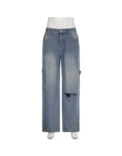 Replica Ripped Denim Mid-rise Jeans #803301 $49.98 USD for Wholesale