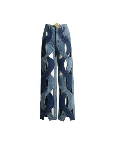 Replica Hollow Out Denim Wide Leg Jeans #803304 $102.37 USD for Wholesale