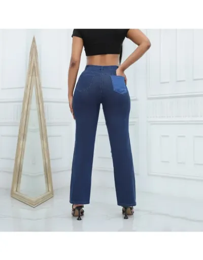 Replica Patchwork Denim High Rise Jeans #803309 $44.13 USD for Wholesale