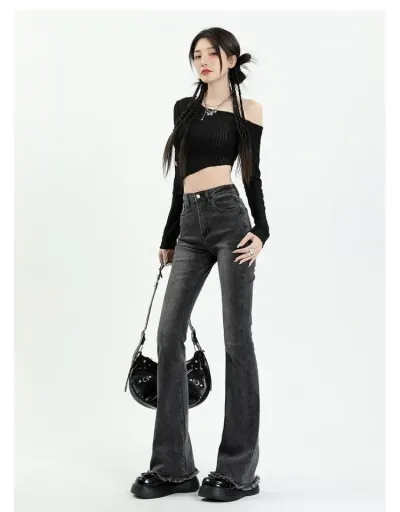 Replica  Pure Color Slim Flared Women's Denim Jeans #803312 $48.70 USD for Wholesale