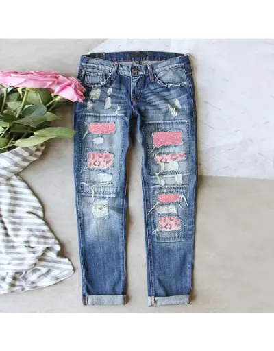  2022 Pink Leopard Print Women's Denim Jeans #803313 $56.51 USD, Wholesale Fashion Jeans